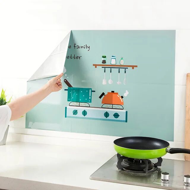 ملصقات جدار خلفية المطبخ أدوات حامي الجدار مقاوم للماء مقاومة للحرارة ملصق ذاتي اللصق ، 90*60 سنتيمتر