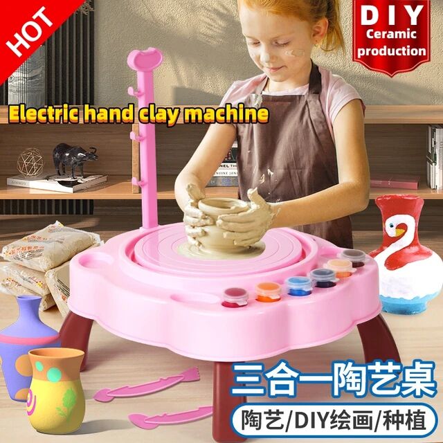 children's pottery machine toys electric soft clay handmade painted clay students diy educational toys, Pink Color